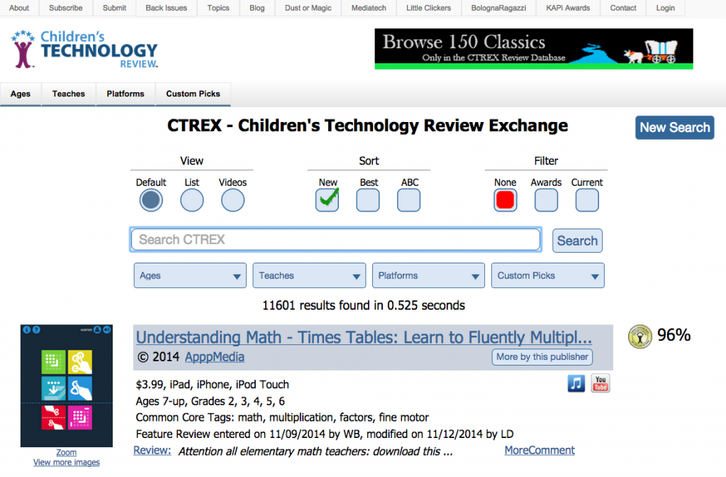 The Children's Technology Review Exchange boasts more than 11,000 reviews of technology and gaming products.